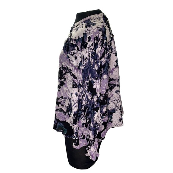Simply Vera Vera Wang Womens Purple & Black Floral Button-Up Blouse L - Picture 2 of 10